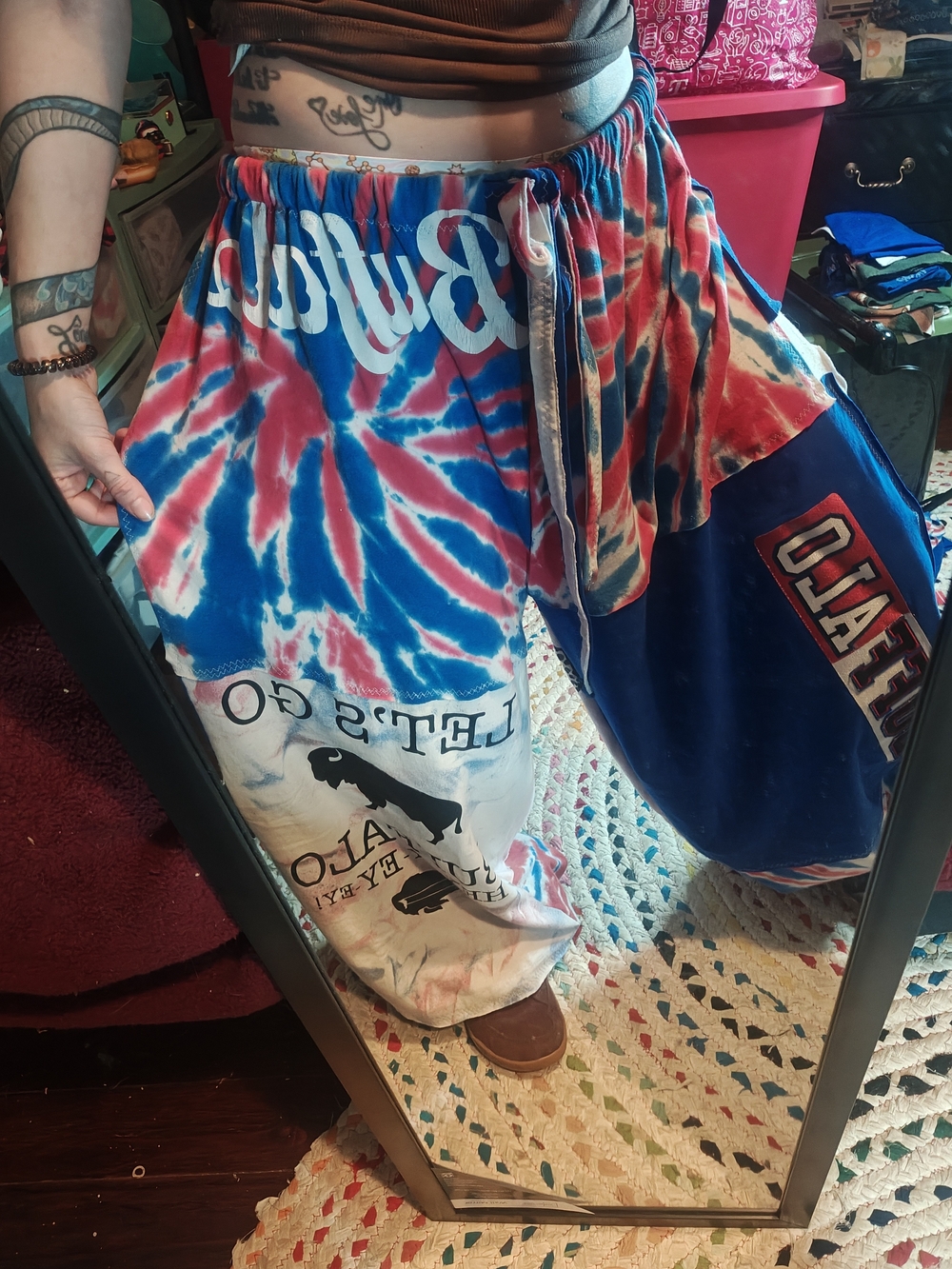 Patchwork Pants Unisex Medium Buffalo Bills Pants Handmade From Thrifted Clothes
